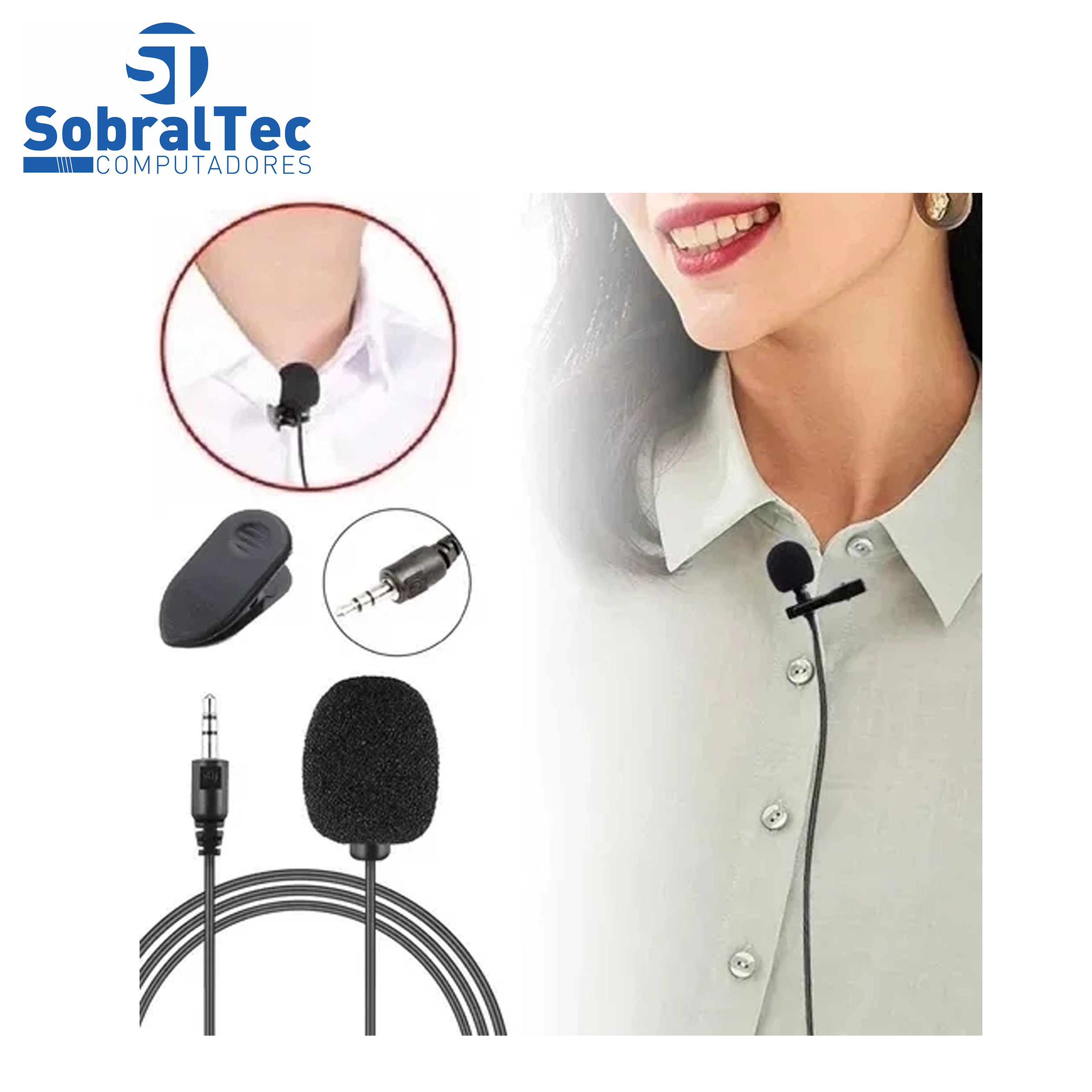 Microfone Lapela Lavalier Profissional JH 043 3.5mm P2 Aux